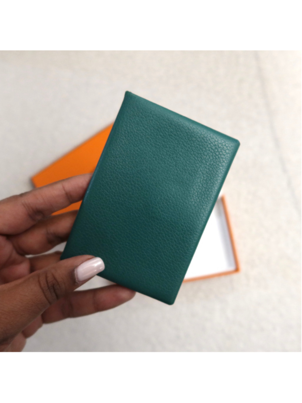 Hermes Calvi Card Case Green Blue EXCELLENT - Picture 2 of 10